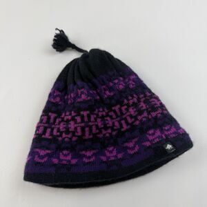 Turtle Fur Merino Wool Tassel Beanie Womens OS Purple Fair Isle Knit Hat Lined